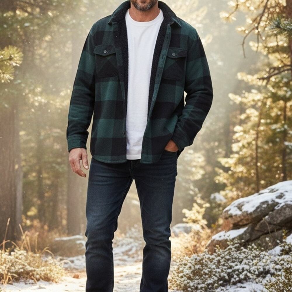 Freedom Foundry Men´s Green Black Plaid Fleece Shirt Jacket Size XL